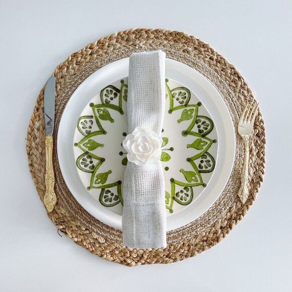 Elegant Rose Napkin Rings – White Satin - Handmade - Wedding Party Event Planner - Picture 1 of 13